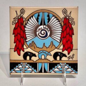 Hand Glazed Earthtones Southwestern Kiln Fired Terracotta Tile Trivet Tu-Oti 6"